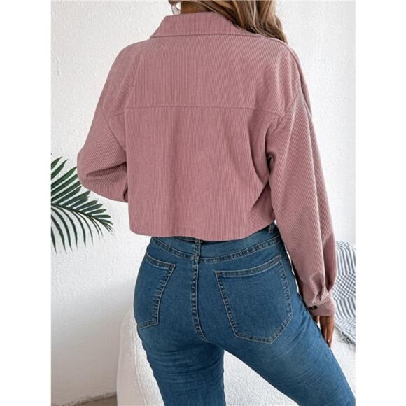 Corduroy Button-Up Dropped Shoulder Jacket - Picture 8 of 16